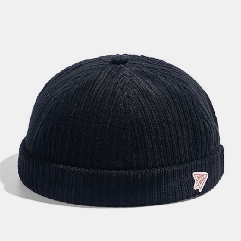 Unisex Corduroy Papir Fly Patch Stripe Hat Efterår Vinter Varm Justerbar Retro Brimless Beanie Udlejer Kasket Skull Cap