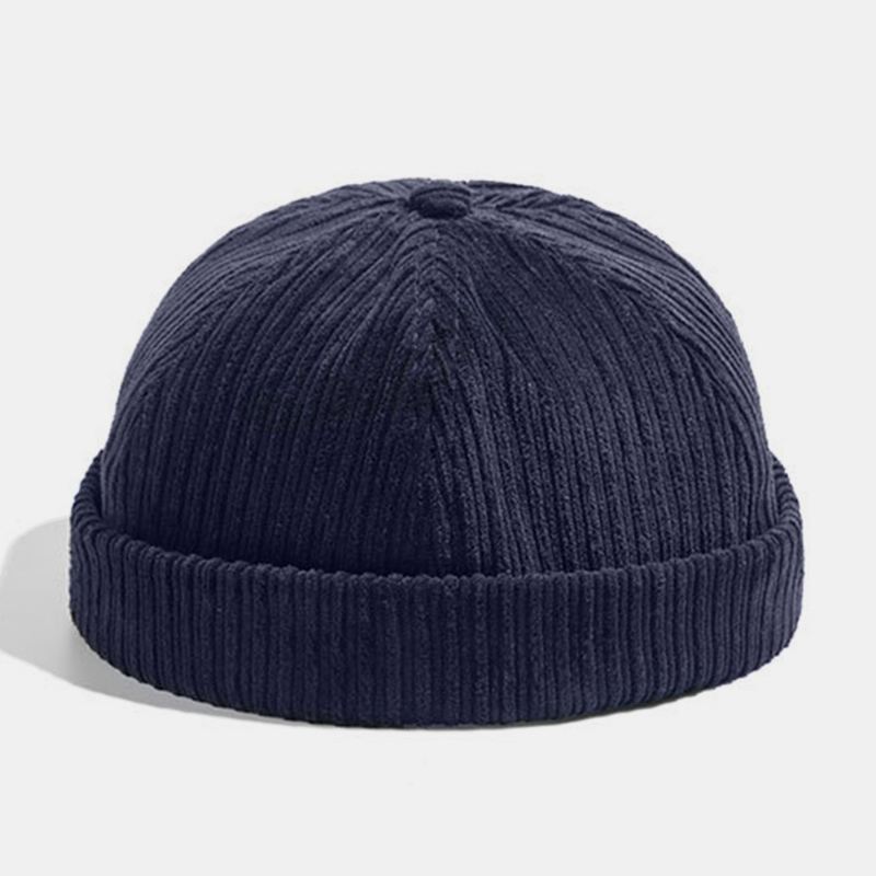 Unisex Corduroy Papir Fly Patch Stripe Hat Efterår Vinter Varm Justerbar Retro Brimless Beanie Udlejer Kasket Skull Cap