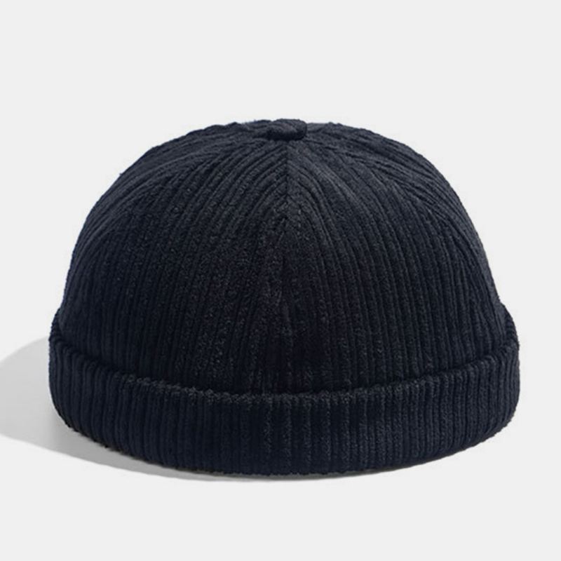 Unisex Corduroy Papir Fly Patch Stripe Hat Efterår Vinter Varm Justerbar Retro Brimless Beanie Udlejer Kasket Skull Cap