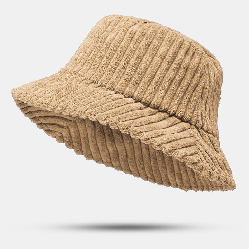 Unisex Corduroy Striber Mønster Ensfarvede Varm Ørebeskyttelse Par Hat Bucket Hat