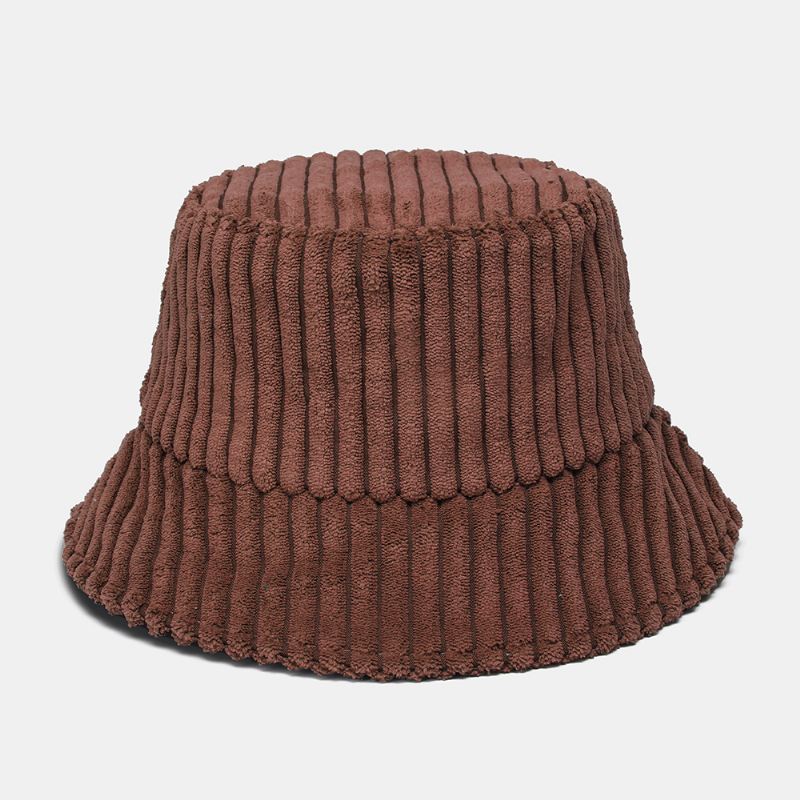 Unisex Corduroy Striber Mønster Ensfarvede Varm Ørebeskyttelse Par Hat Bucket Hat