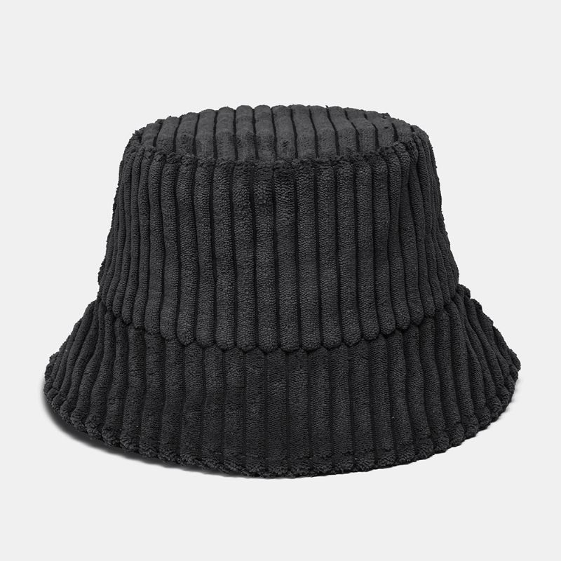 Unisex Corduroy Striber Mønster Ensfarvede Varm Ørebeskyttelse Par Hat Bucket Hat