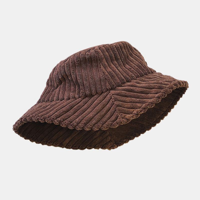 Unisex Corduroy Striber Mønster Ensfarvede Varm Ørebeskyttelse Par Hat Bucket Hat