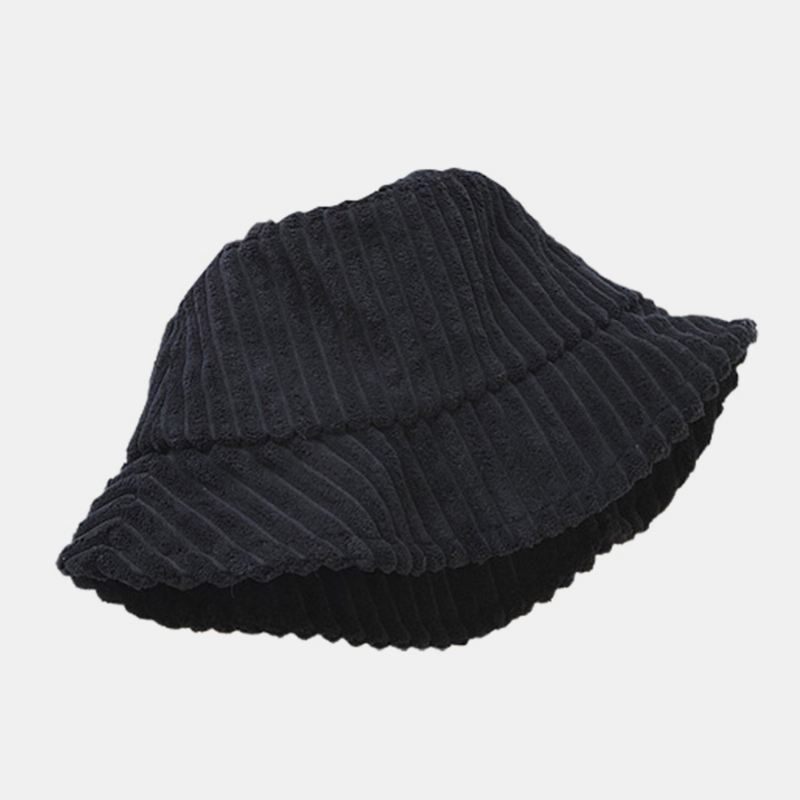 Unisex Corduroy Striber Mønster Ensfarvede Varm Ørebeskyttelse Par Hat Bucket Hat