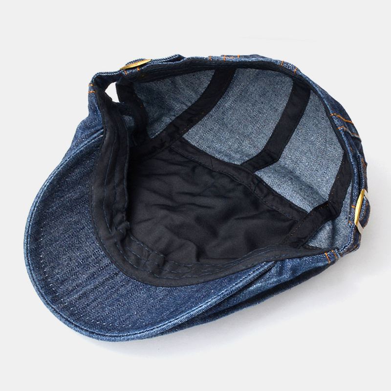 Unisex Denim Gittermønster Udendørs Casual Vild Forward Hat Baret Cap Flad Hat