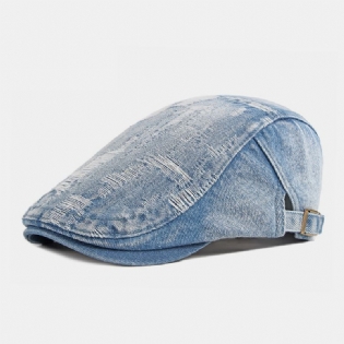 Unisex Denim Vasket Mærke Gammelt Hul Åndbar Afslappet Solskærm Fremad Kasket Baret Kasket Flad Hat