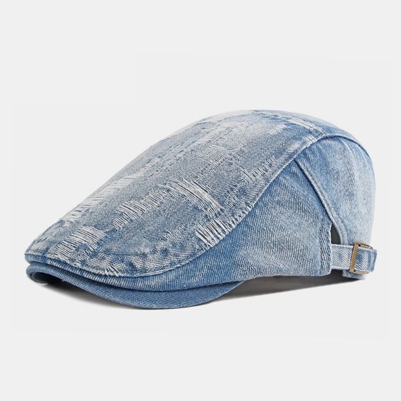 Unisex Denim Vasket Mærke Gammelt Hul Åndbar Afslappet Solskærm Fremad Kasket Baret Kasket Flad Hat