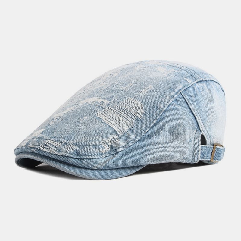 Unisex Denim Vasket Mærke Gammelt Hul Åndbar Afslappet Solskærm Fremad Kasket Baret Kasket Flad Hat