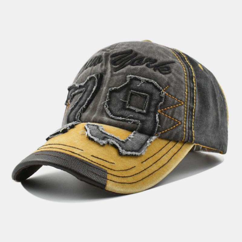 Unisex Distressed Digital Patch Brev Broderi Baseball Cap Udendørs Casual Solskygge Vasket Stretch Fit Cap