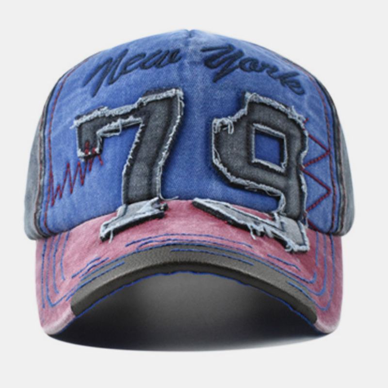 Unisex Distressed Digital Patch Brev Broderi Baseball Cap Udendørs Casual Solskygge Vasket Stretch Fit Cap