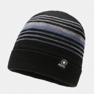 Unisex Farvet Stribet Plus Velvet Thicken Varm Strikket Hue Efterår Vinter Ørebeskyttelse Vindtæt Beanie Hat