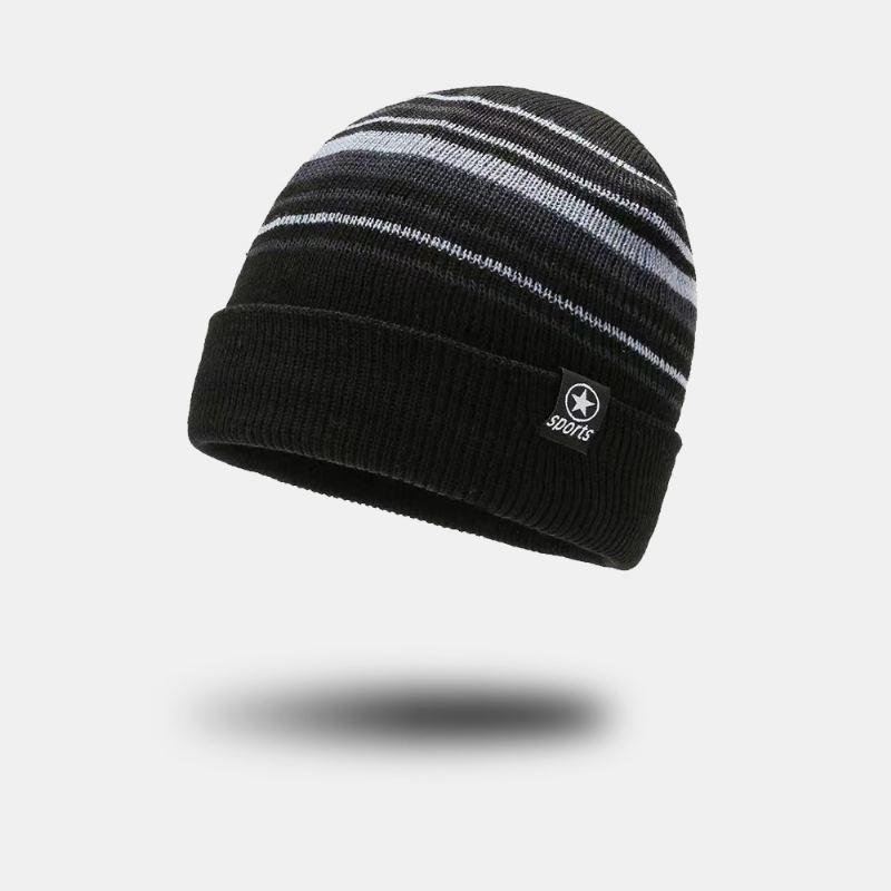 Unisex Farvet Stribet Plus Velvet Thicken Varm Strikket Hue Efterår Vinter Ørebeskyttelse Vindtæt Beanie Hat