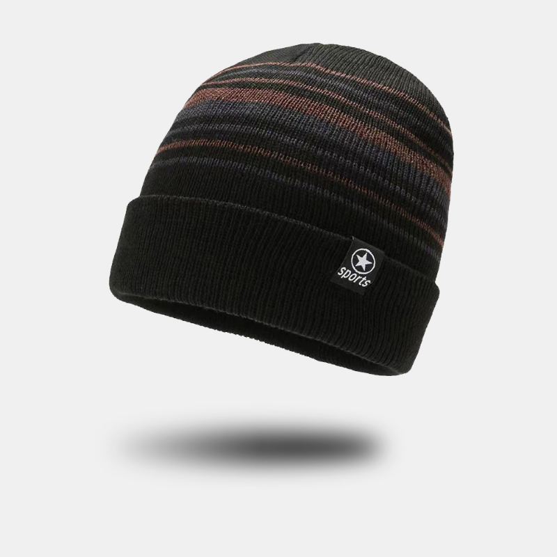 Unisex Farvet Stribet Plus Velvet Thicken Varm Strikket Hue Efterår Vinter Ørebeskyttelse Vindtæt Beanie Hat