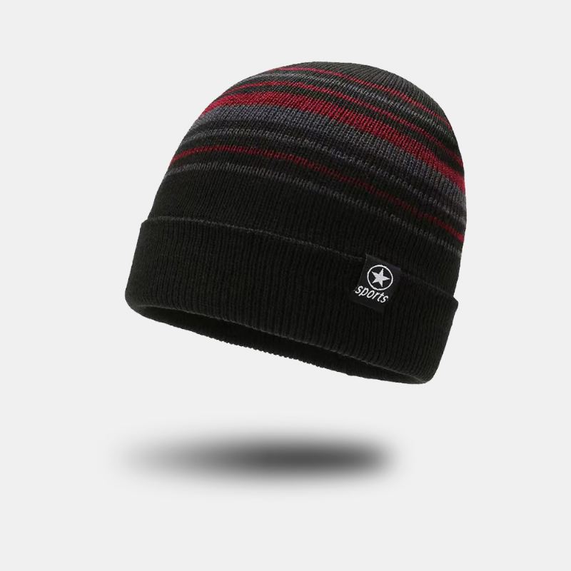 Unisex Farvet Stribet Plus Velvet Thicken Varm Strikket Hue Efterår Vinter Ørebeskyttelse Vindtæt Beanie Hat