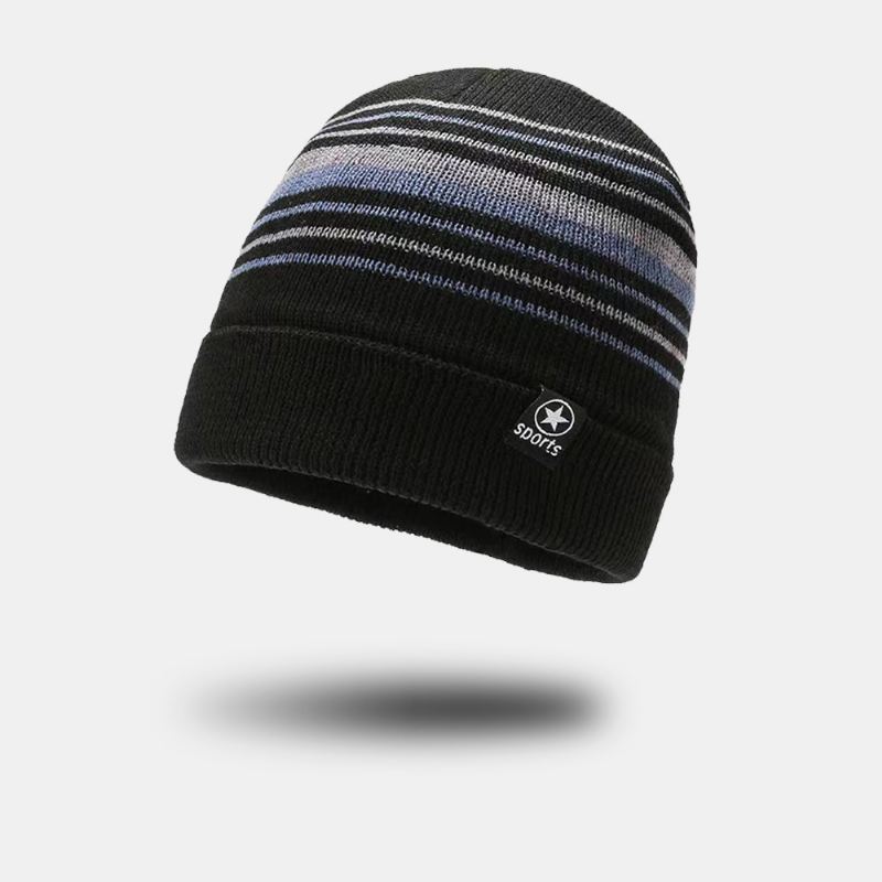 Unisex Farvet Stribet Plus Velvet Thicken Varm Strikket Hue Efterår Vinter Ørebeskyttelse Vindtæt Beanie Hat