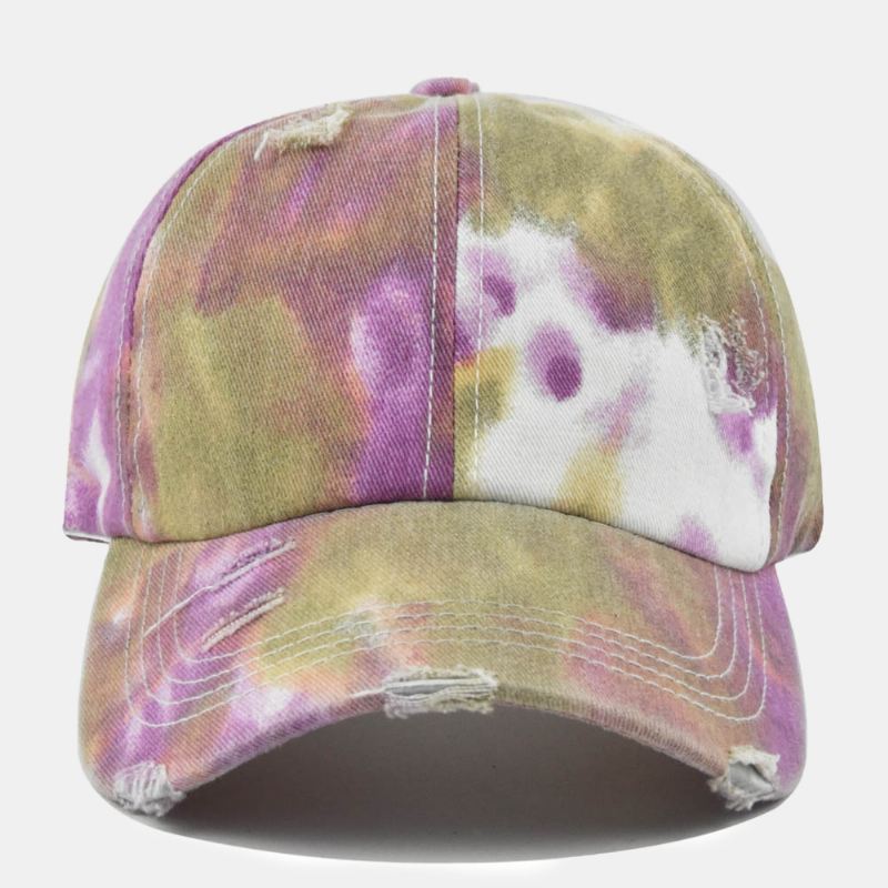 Unisex Farvet Tie-dye Hestehale Baseballkasket Med Brudt Hul Stor Skygge Åndbar Strækbar Kasket