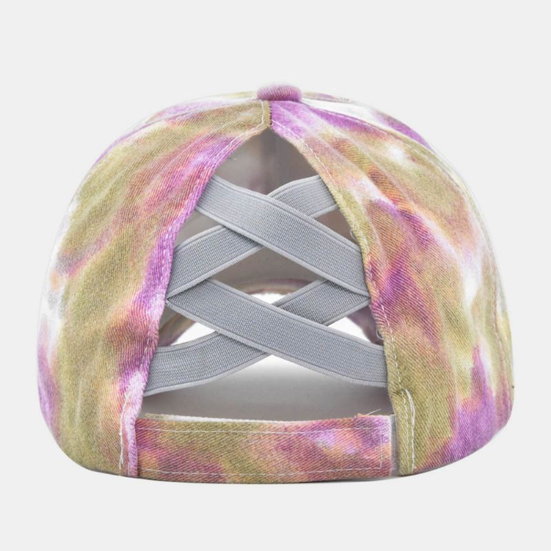 Unisex Farvet Tie-dye Hestehale Baseballkasket Med Brudt Hul Stor Skygge Åndbar Strækbar Kasket