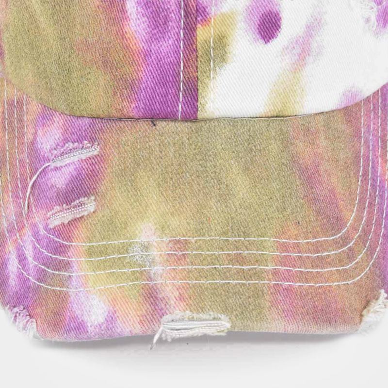 Unisex Farvet Tie-dye Hestehale Baseballkasket Med Brudt Hul Stor Skygge Åndbar Strækbar Kasket