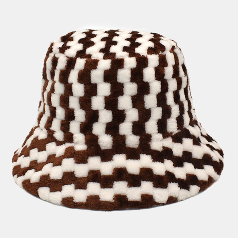 Unisex Gitter Jacquard Plys Varme Bøttehat Udendørs Casual Tykke Cool Beskyttelse Faux Kaninpelshat