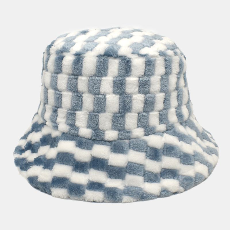 Unisex Gitter Jacquard Plys Varme Bøttehat Udendørs Casual Tykke Cool Beskyttelse Faux Kaninpelshat