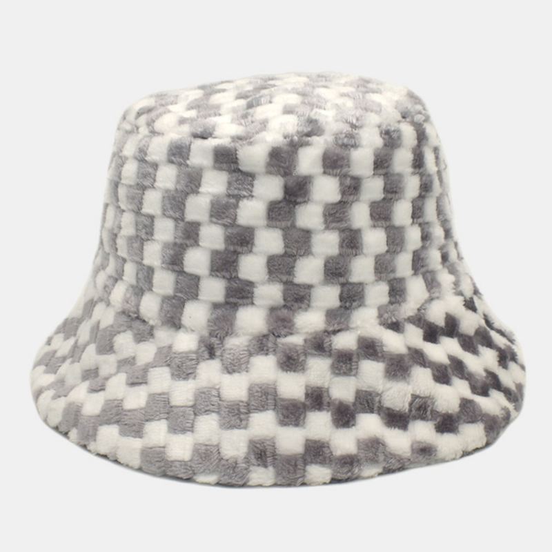 Unisex Gitter Jacquard Plys Varme Bøttehat Udendørs Casual Tykke Cool Beskyttelse Faux Kaninpelshat