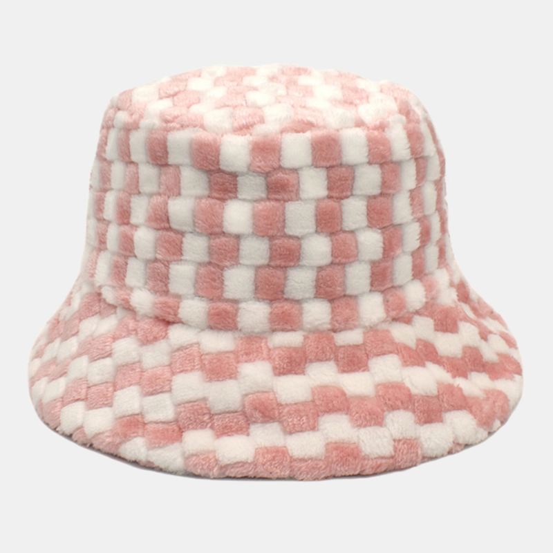 Unisex Gitter Jacquard Plys Varme Bøttehat Udendørs Casual Tykke Cool Beskyttelse Faux Kaninpelshat