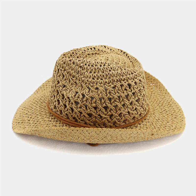 Unisex Håndlavet Solcreme Rejse Strandsolhat Cowboy Stil Panamahat Stråhat Med Justerbar Snor