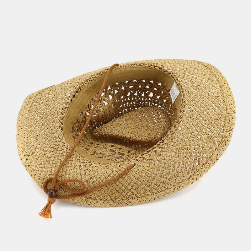 Unisex Håndlavet Solcreme Rejse Strandsolhat Cowboy Stil Panamahat Stråhat Med Justerbar Snor