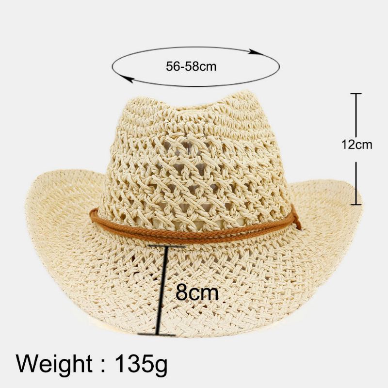 Unisex Håndlavet Solcreme Rejse Strandsolhat Cowboy Stil Panamahat Stråhat Med Justerbar Snor