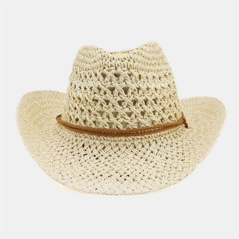 Unisex Håndlavet Solcreme Rejse Strandsolhat Cowboy Stil Panamahat Stråhat Med Justerbar Snor