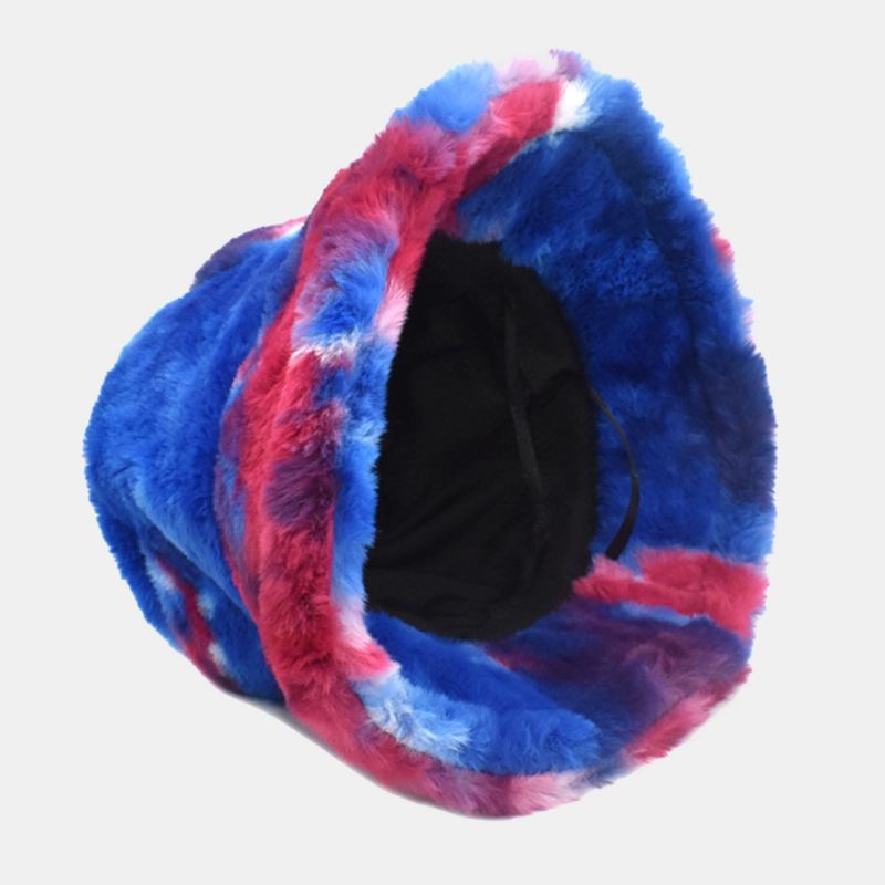 Unisex Imiteret Kaninpels Farverig Gradient Tie-de Bucket Hat Vinter Tykke Varme Vindtæt Mode Solskærmshat