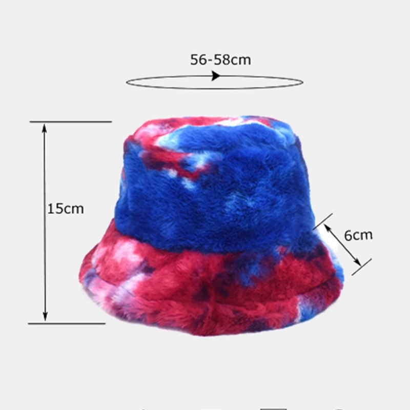 Unisex Imiteret Kaninpels Farverig Gradient Tie-de Bucket Hat Vinter Tykke Varme Vindtæt Mode Solskærmshat