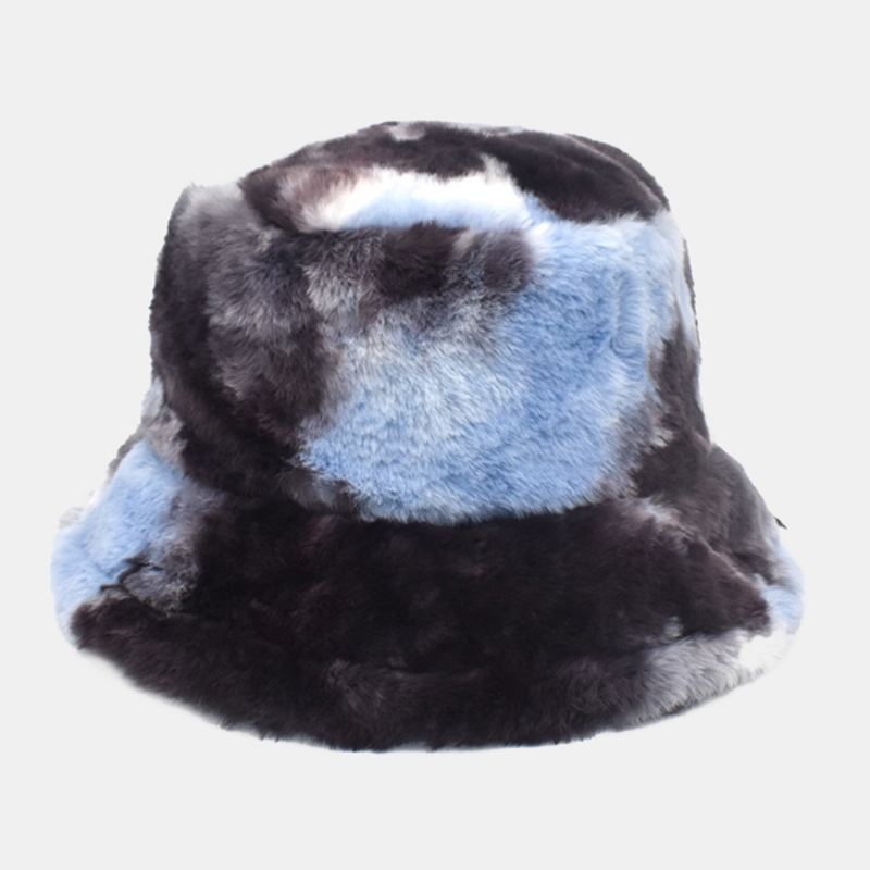 Unisex Imiteret Kaninpels Farverig Gradient Tie-de Bucket Hat Vinter Tykke Varme Vindtæt Mode Solskærmshat