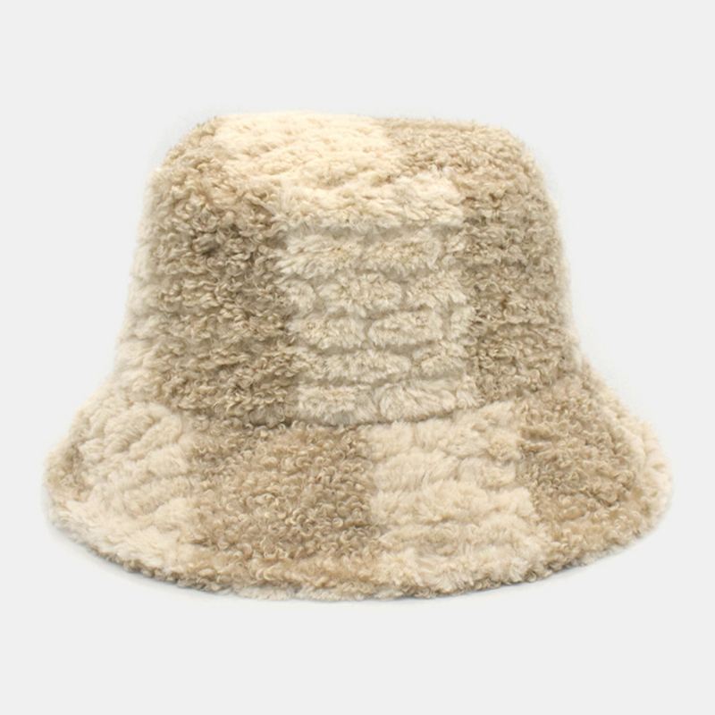 Unisex Lammehår Kontrastfarve Casual Varm Parhat Bucket Hat