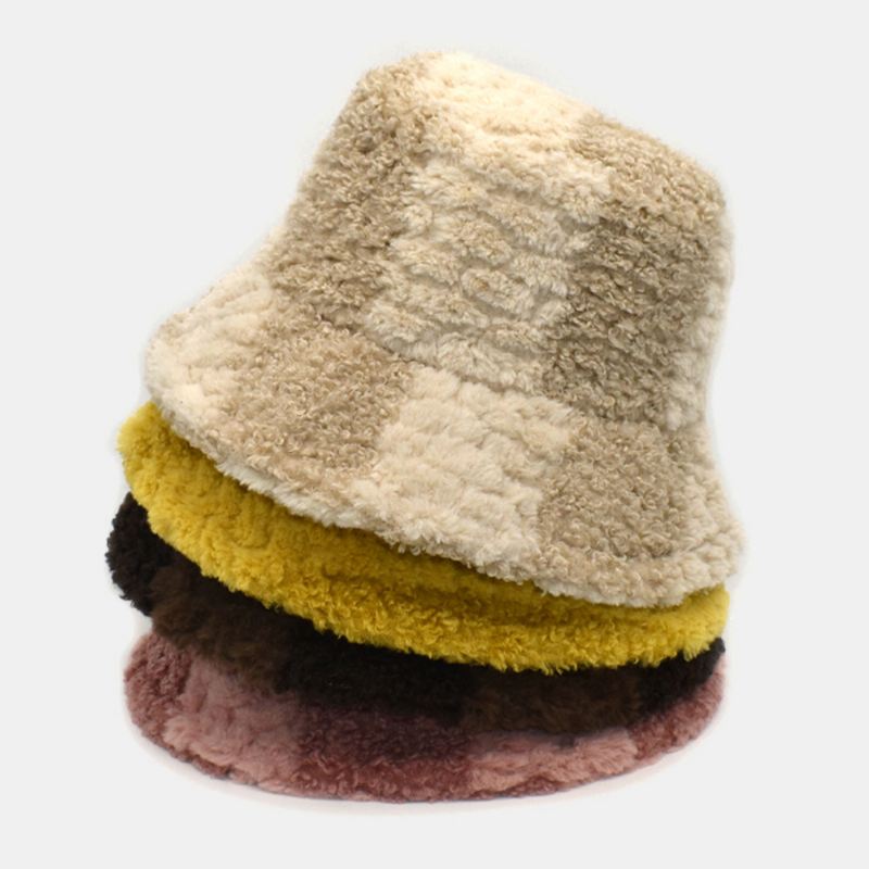 Unisex Lammehår Kontrastfarve Casual Varm Parhat Bucket Hat