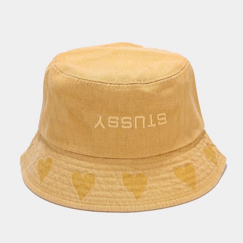 Unisex Love Pattern Bucket Hat Vasket Made-gamle Brev Broderi Mode Solcreme Hat