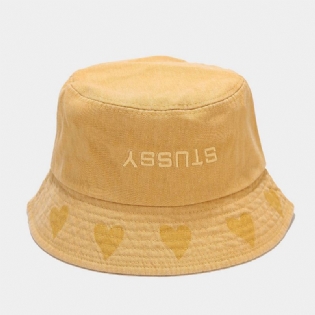 Unisex Love Pattern Bucket Hat Vasket Made-gamle Brev Broderi Mode Solcreme Hat