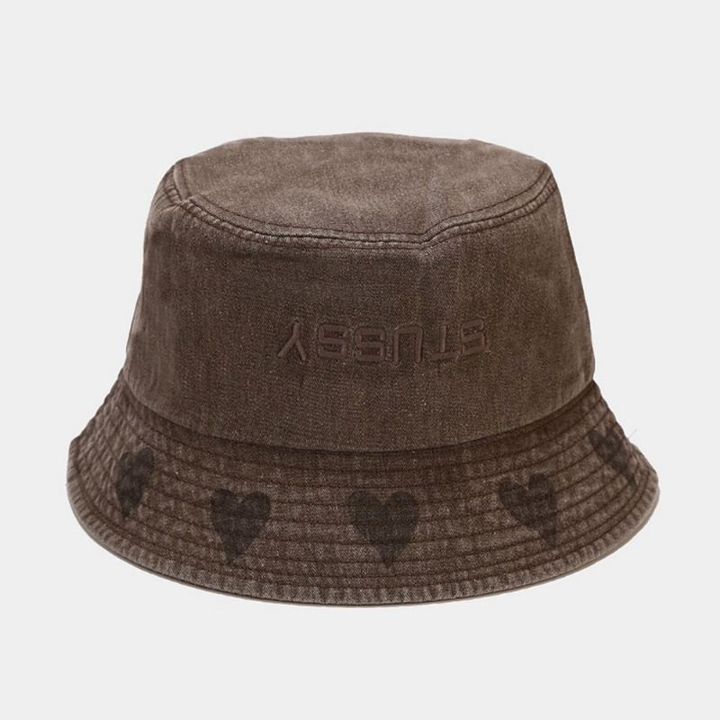 Unisex Love Pattern Bucket Hat Vasket Made-gamle Brev Broderi Mode Solcreme Hat