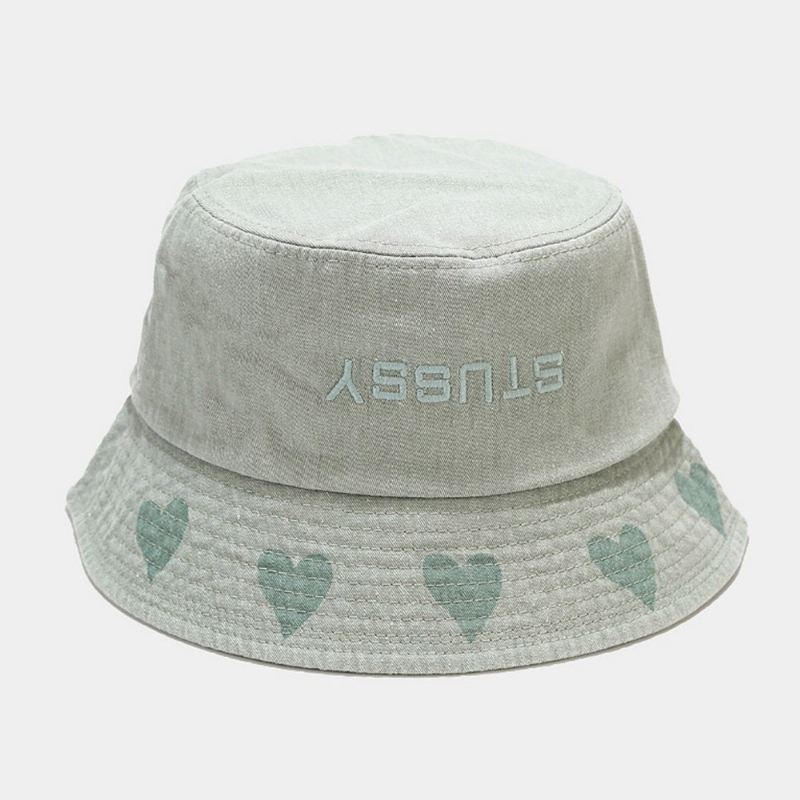 Unisex Love Pattern Bucket Hat Vasket Made-gamle Brev Broderi Mode Solcreme Hat