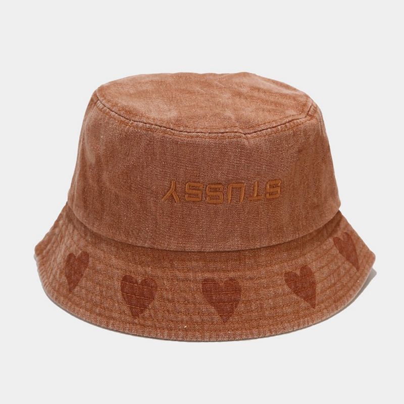 Unisex Love Pattern Bucket Hat Vasket Made-gamle Brev Broderi Mode Solcreme Hat