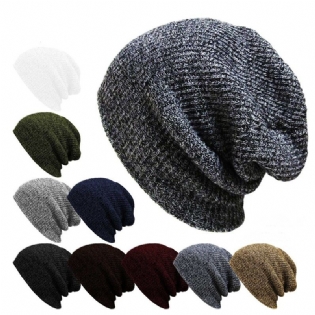 Unisex Mænd Kvinder Stripe Strikket Slouch Beanie Hat Ren Farve Elastisk Vinter Varm Cap