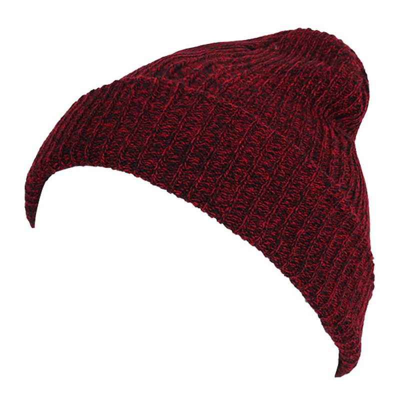 Unisex Mænd Kvinder Stripe Strikket Slouch Beanie Hat Ren Farve Elastisk Vinter Varm Cap