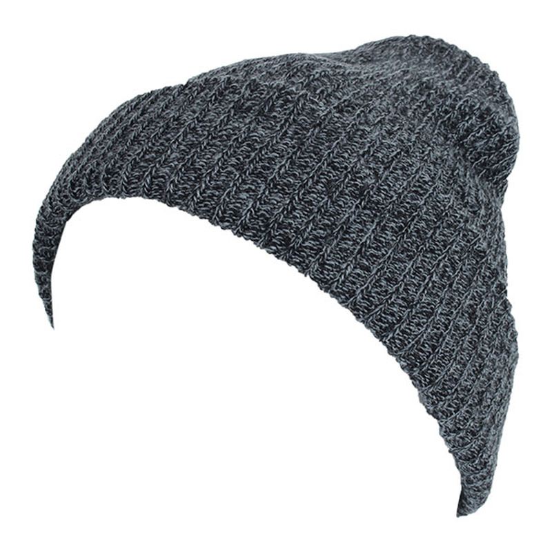 Unisex Mænd Kvinder Stripe Strikket Slouch Beanie Hat Ren Farve Elastisk Vinter Varm Cap