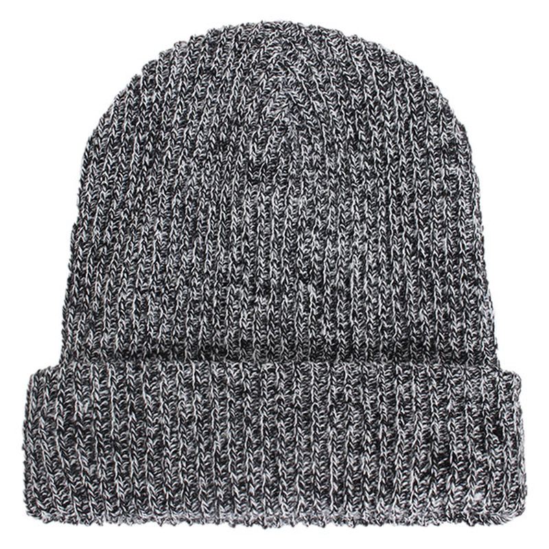 Unisex Mænd Kvinder Stripe Strikket Slouch Beanie Hat Ren Farve Elastisk Vinter Varm Cap