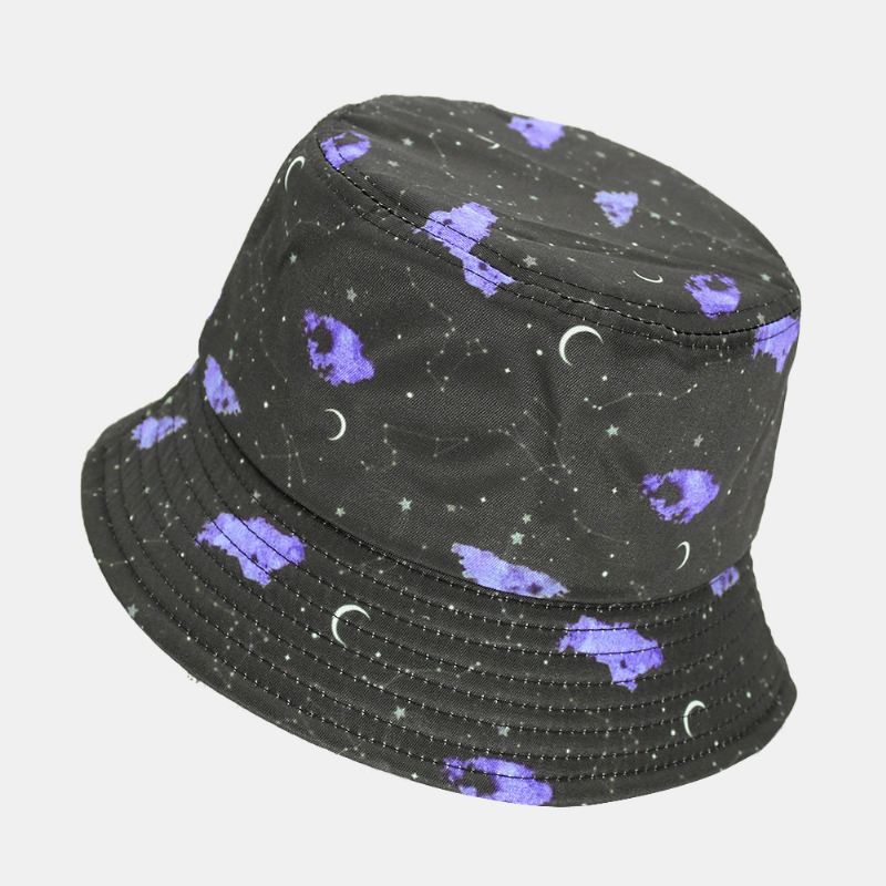 Unisex Moon Starry Sky Med Tryk Bucket Hat Bred Skygge Udendørs Solcremehat