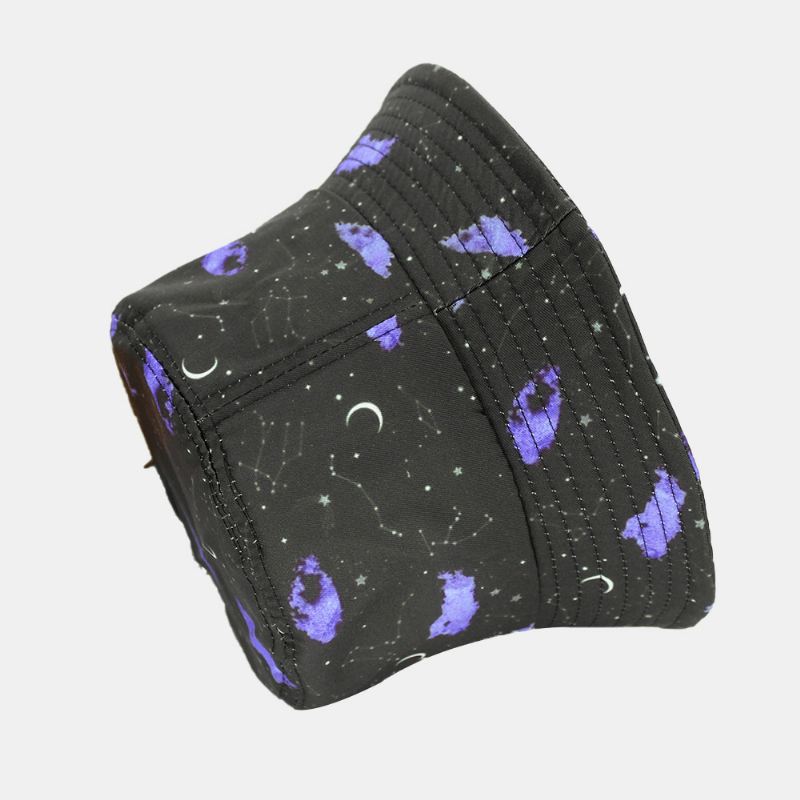 Unisex Moon Starry Sky Med Tryk Bucket Hat Bred Skygge Udendørs Solcremehat