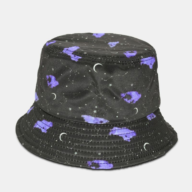 Unisex Moon Starry Sky Med Tryk Bucket Hat Bred Skygge Udendørs Solcremehat