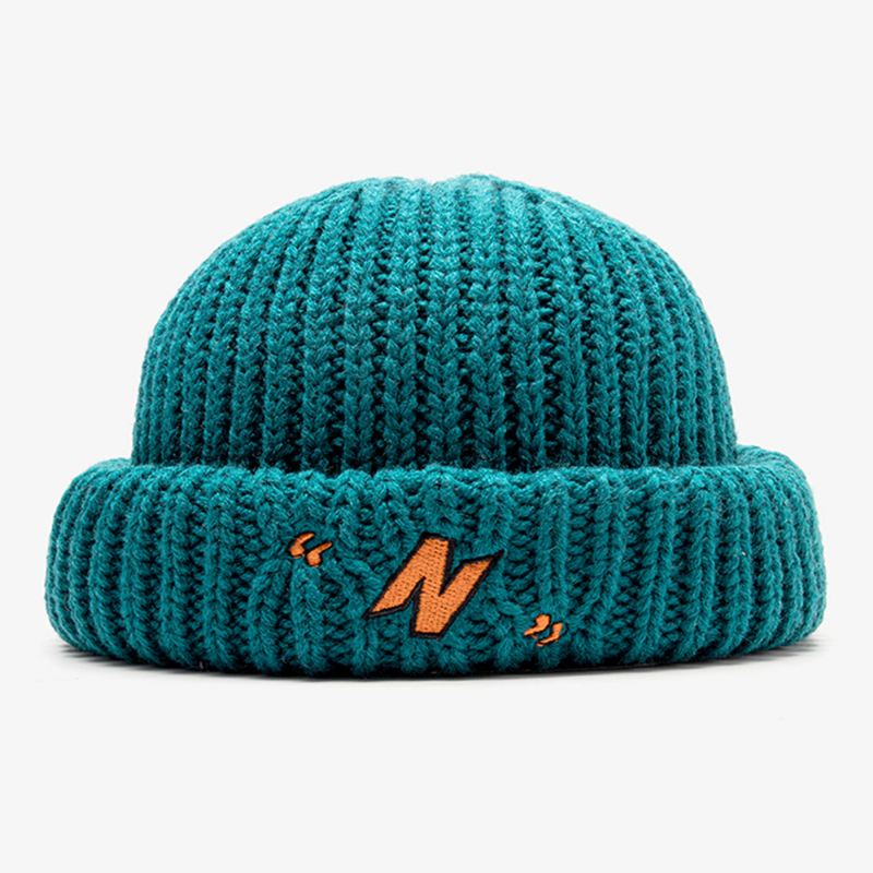 Unisex N-letter Mønster Strikkede Kasketter Mode Afslappet Justerbar Elastisk Kasket Skull Cap Kanteløs Beanie Landlord Cap