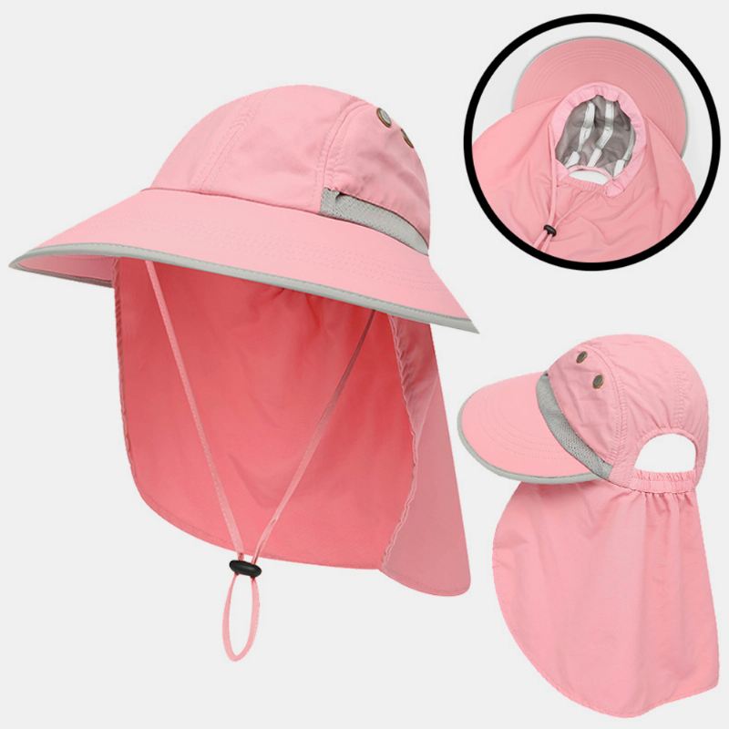 Unisex Nylon Ensfarvede Justerbar Sommer Udendørs Solsejl Fiske Klatrehat Åndbar Bucket Hat