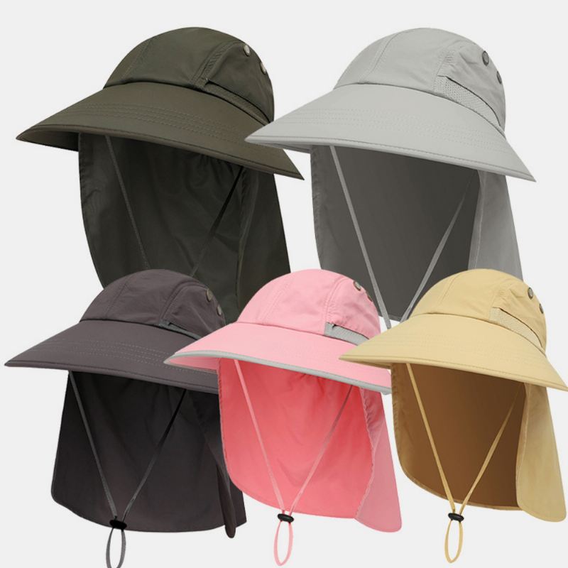 Unisex Nylon Ensfarvede Justerbar Sommer Udendørs Solsejl Fiske Klatrehat Åndbar Bucket Hat